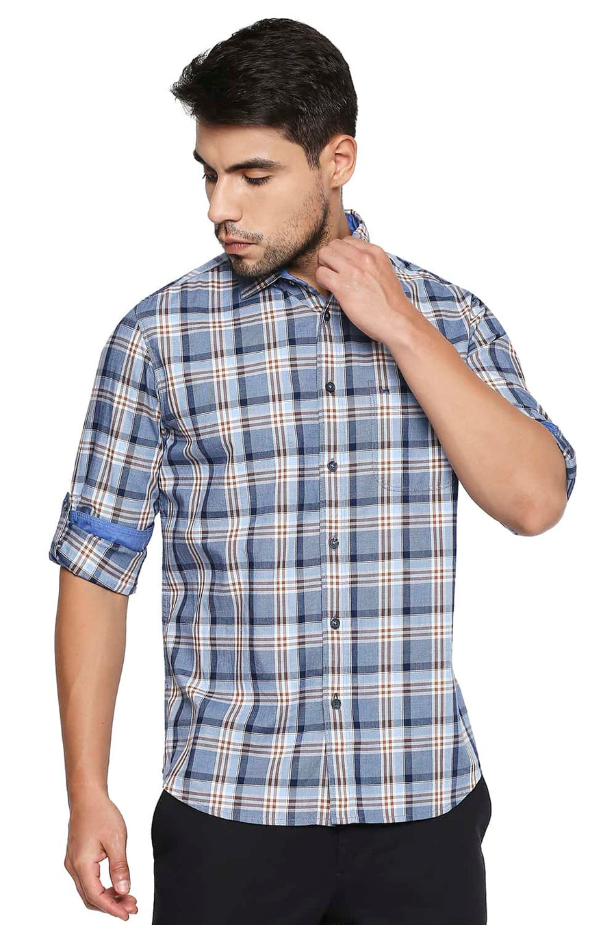 BASICS SLIM FIT ALLURE BLUE CHECKS SHIRT