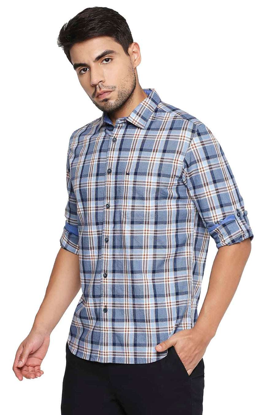 BASICS SLIM FIT ALLURE BLUE CHECKS SHIRT