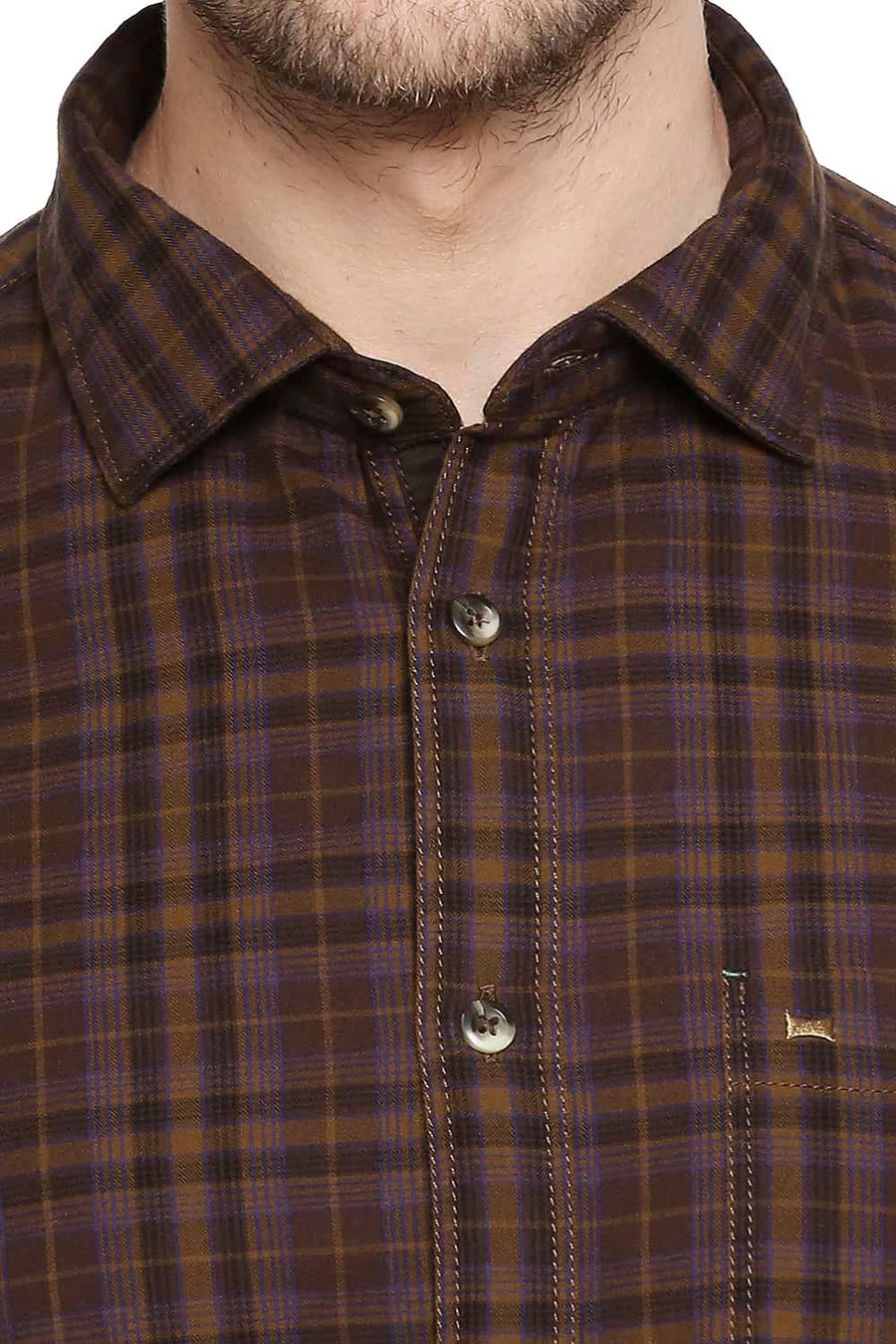 BASICS SLIM FIT TOFFEE BROWN CHECKS SHIRT