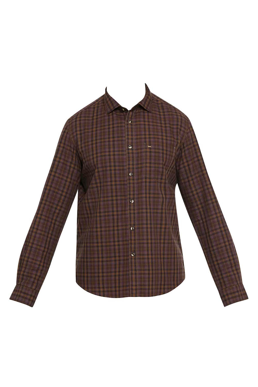 BASICS SLIM FIT TOFFEE BROWN CHECKS SHIRT