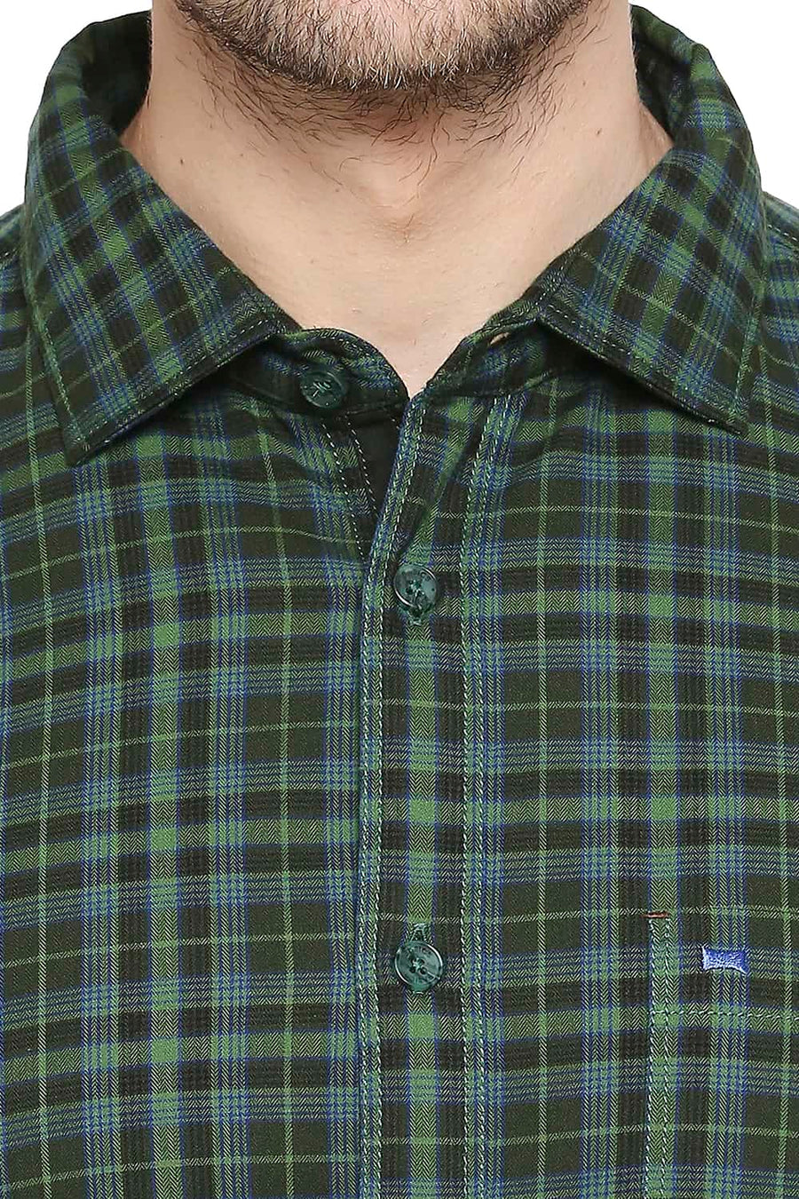 BASICS SLIM FIT KOMBU GREEN CHECKS SHIRT