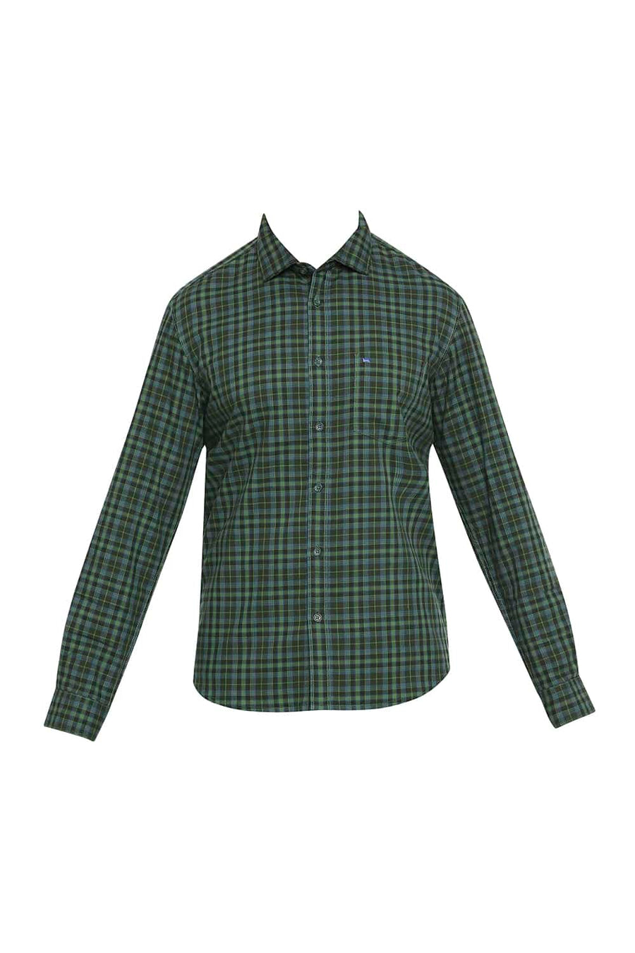 BASICS SLIM FIT KOMBU GREEN CHECKS SHIRT