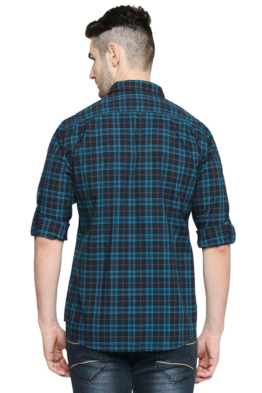 BASICS SLIM FIT BLUEBIRD TURQUOISE CHECKS SHIRT