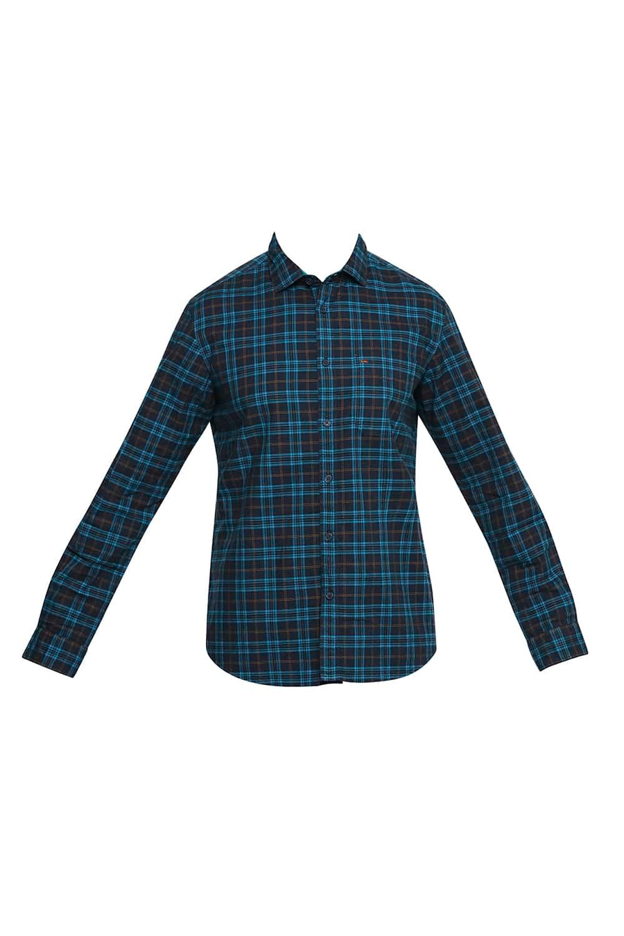BASICS SLIM FIT BLUEBIRD TURQUOISE CHECKS SHIRT