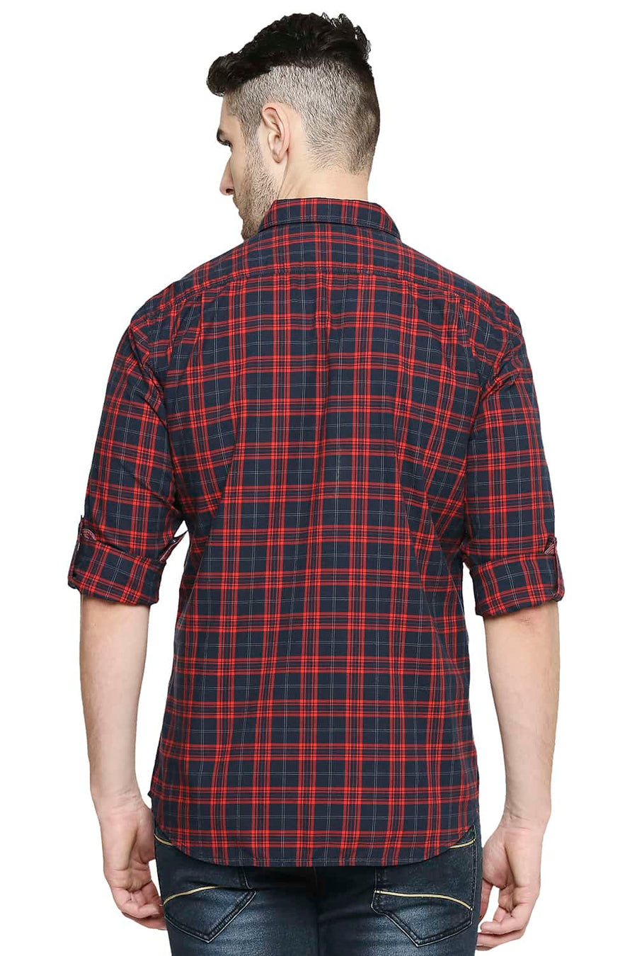 BASICS SLIM FIT FIERY RED CHECKS SHIRT