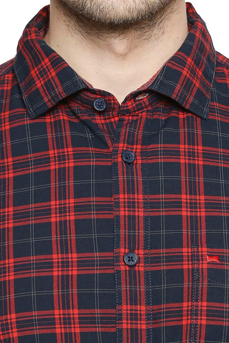 BASICS SLIM FIT FIERY RED CHECKS SHIRT