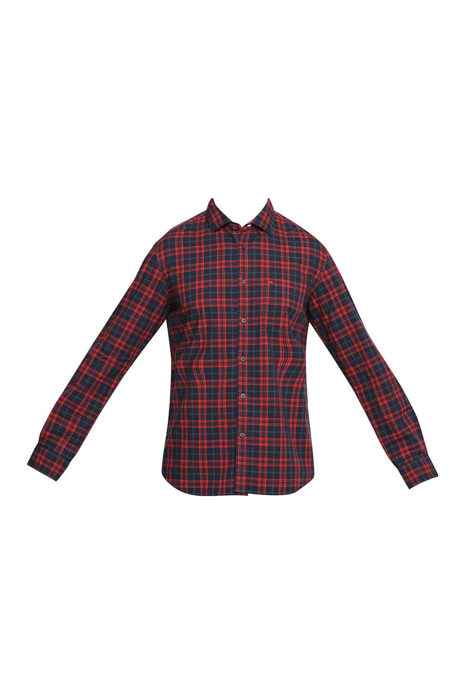 BASICS SLIM FIT FIERY RED CHECKS SHIRT