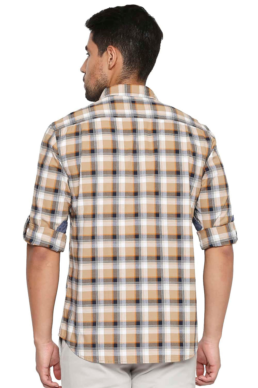 BASICS SLIM FIT CROISSANT BROWN CHECKS SHIRT