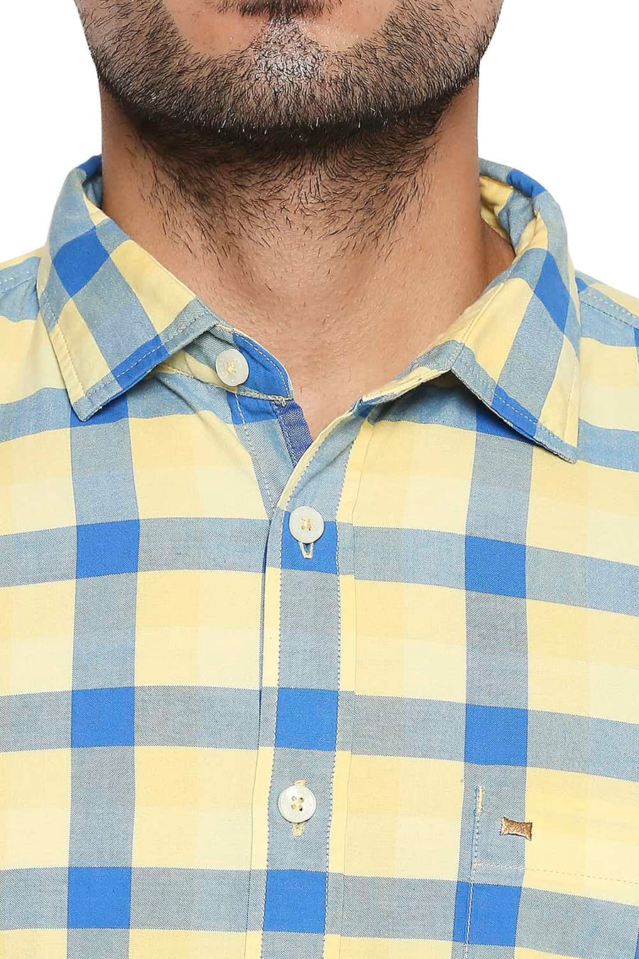 BASICS SLIM FIT MELLOW YELLOW CHECKS SHIRT
