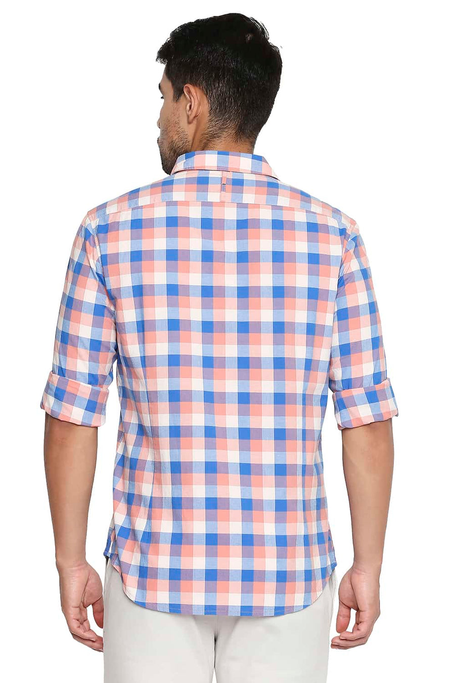 BASICS SLIM FIT PINK MELBA CHECKS SHIRT