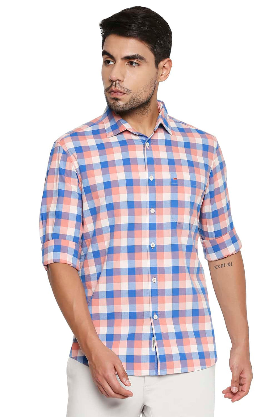 BASICS SLIM FIT PINK MELBA CHECKS SHIRT