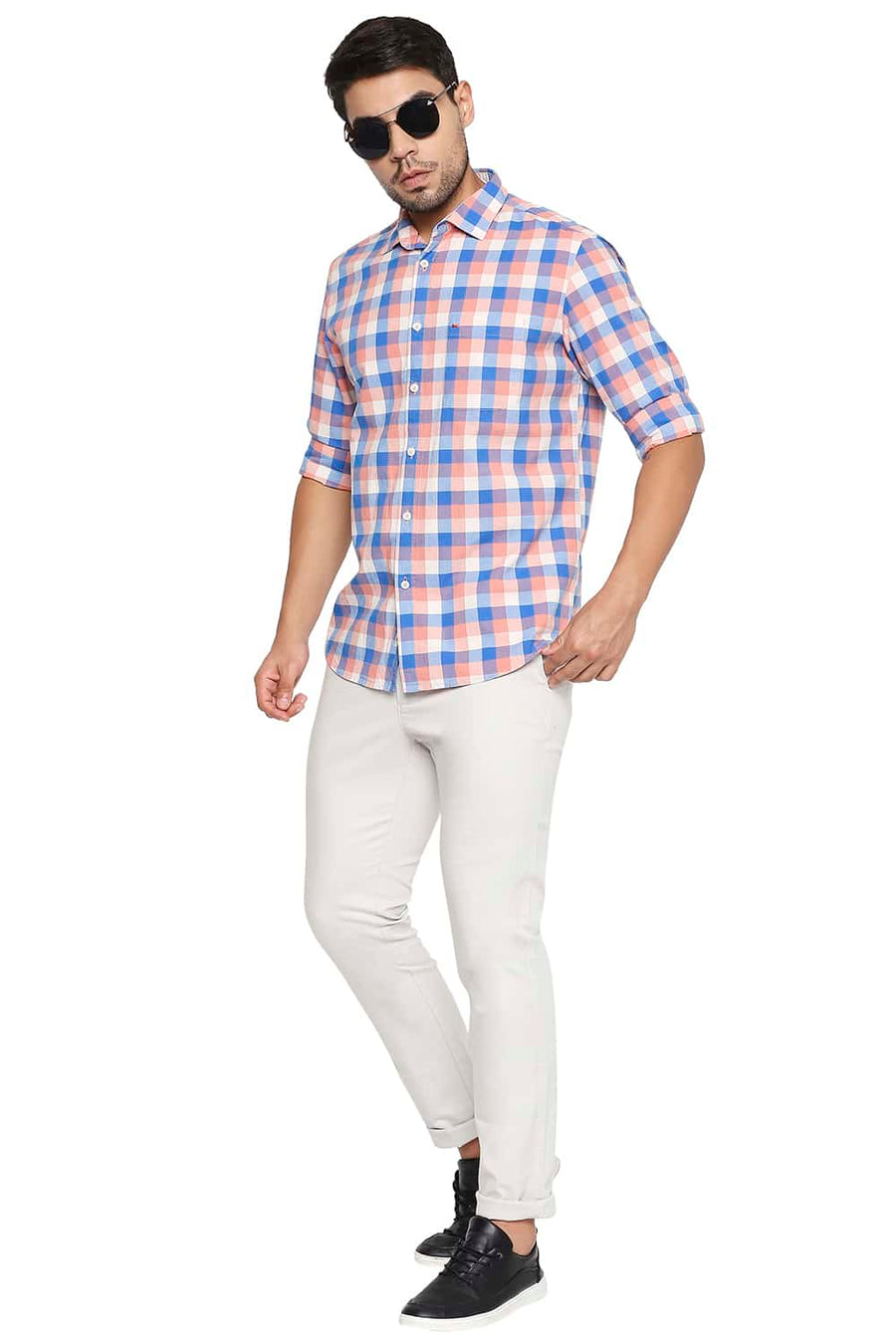 BASICS SLIM FIT PINK MELBA CHECKS SHIRT