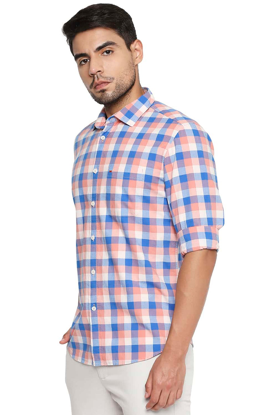 BASICS SLIM FIT PINK MELBA CHECKS SHIRT