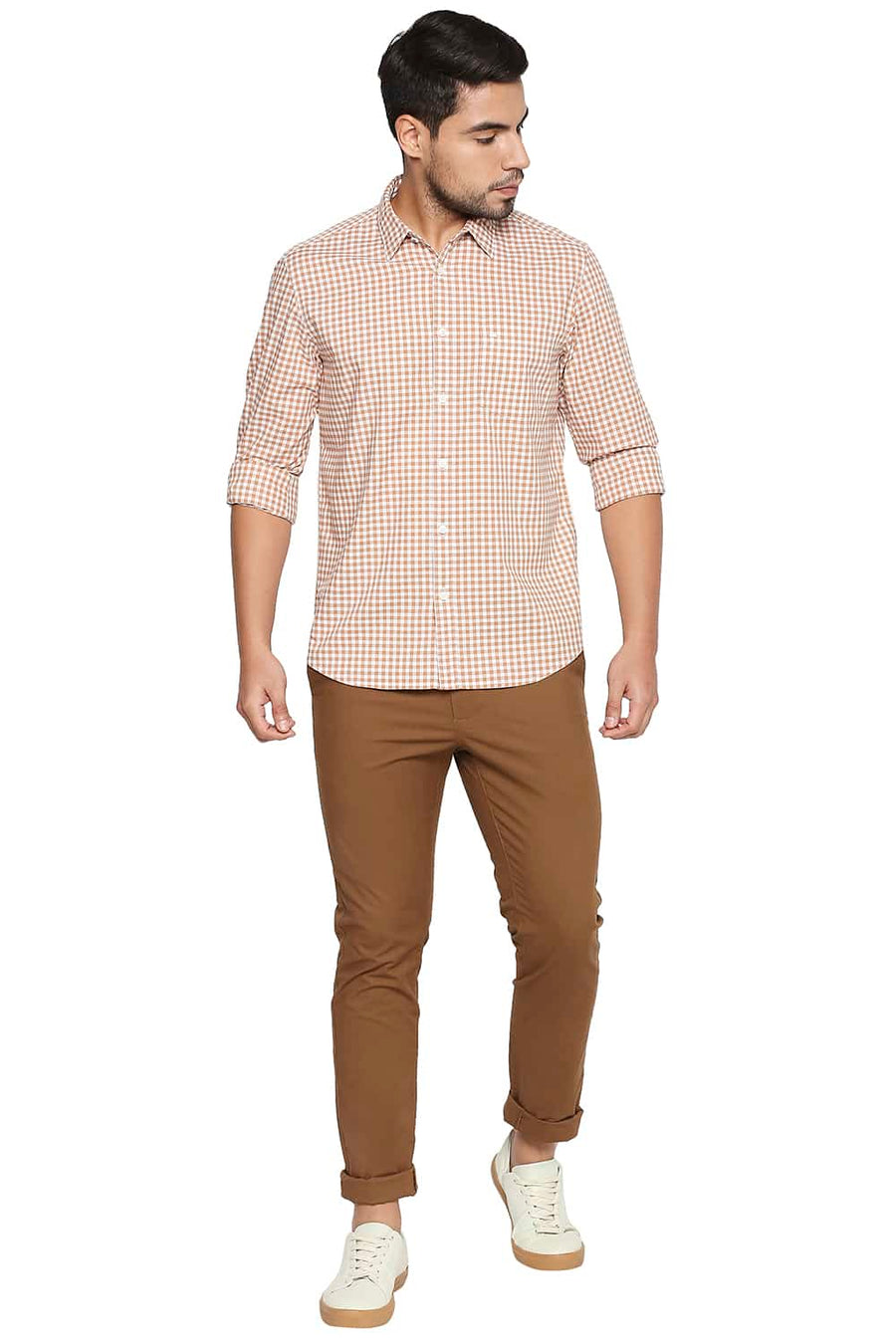 BASICS SLIM FIT BROWN SUGAR CHECKS SHIRT