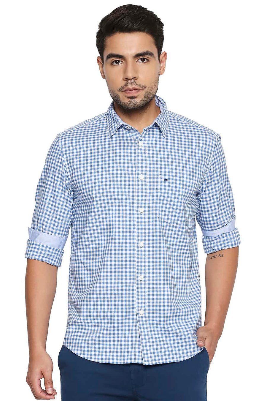 BASICS SLIM FIT RIVERSIDE BLUE CHECKS SHIRT