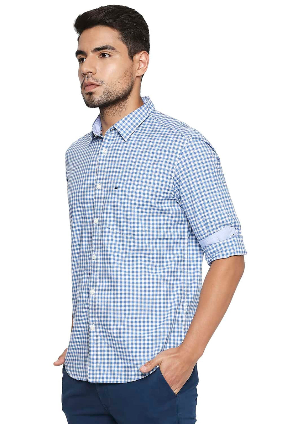BASICS SLIM FIT RIVERSIDE BLUE CHECKS SHIRT
