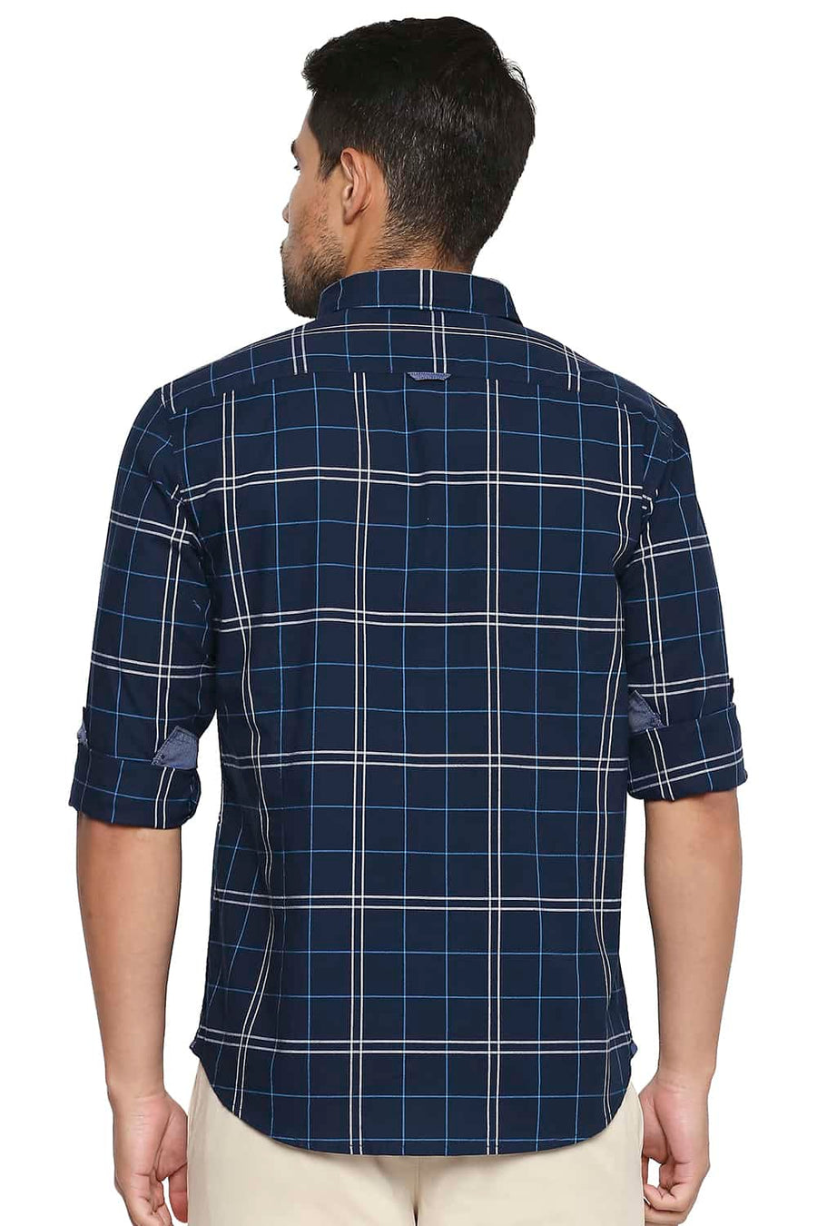 BASICS SLIM FIT NAVY IRIS CHECKS SHIRT