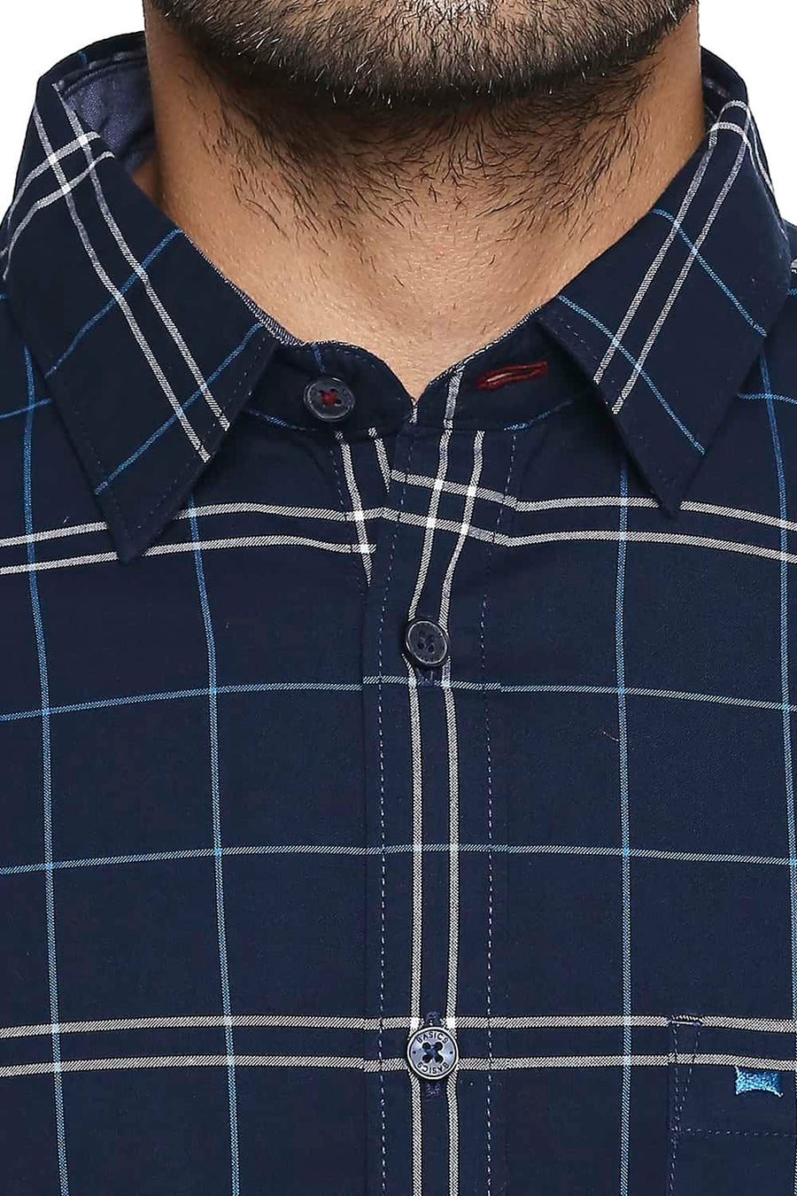 BASICS SLIM FIT NAVY IRIS CHECKS SHIRT