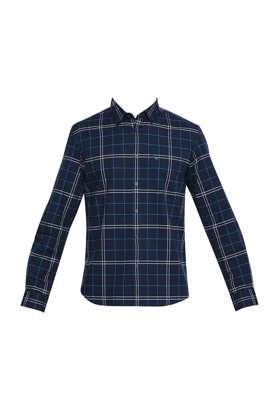 BASICS SLIM FIT NAVY IRIS CHECKS SHIRT