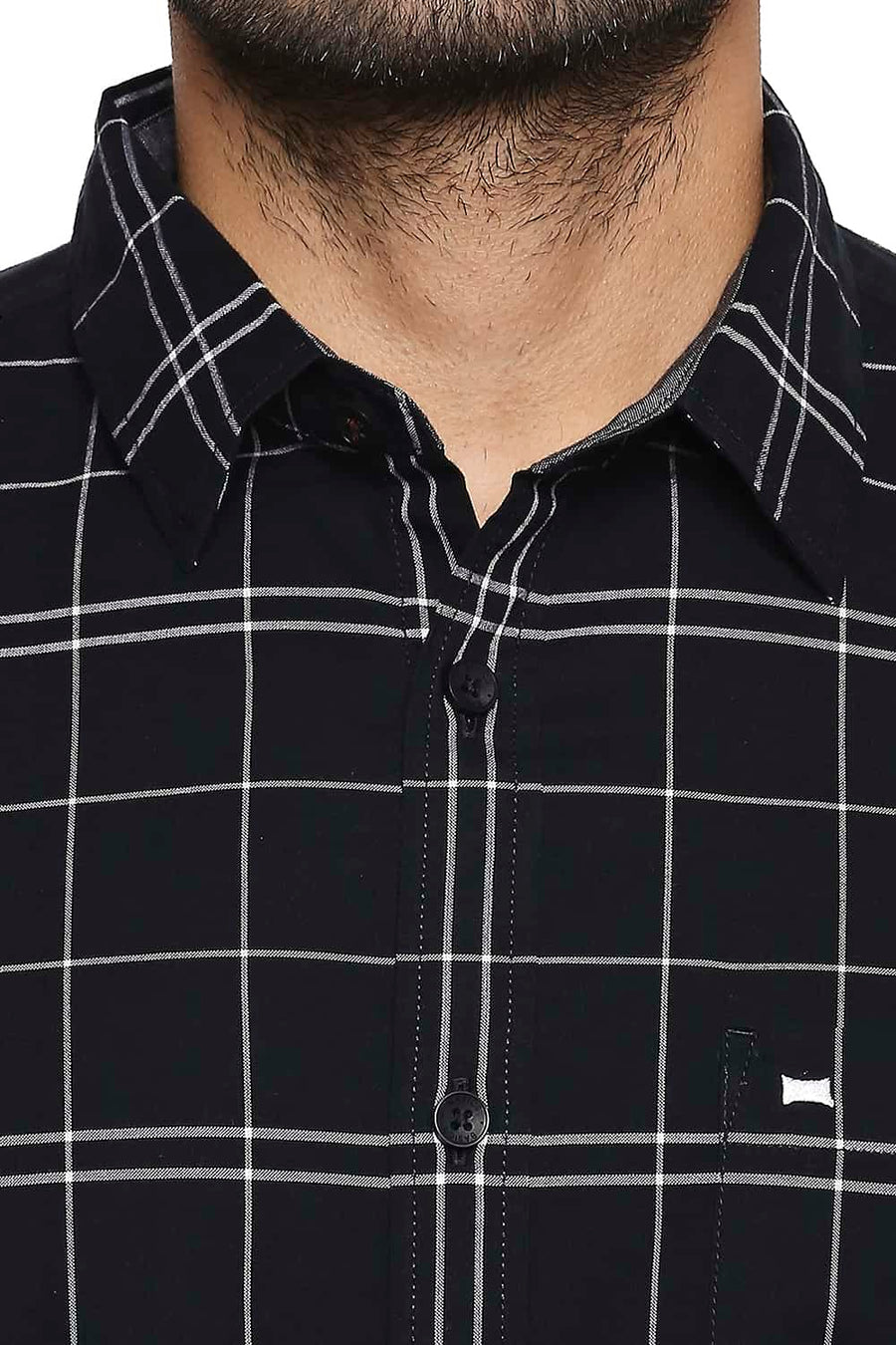 BASICS SLIM FIT JET SET BLACK CHECKS SHIRT