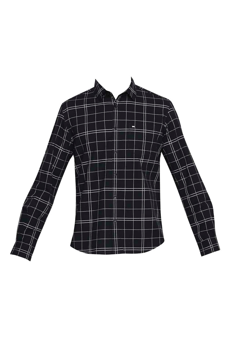 BASICS SLIM FIT JET SET BLACK CHECKS SHIRT