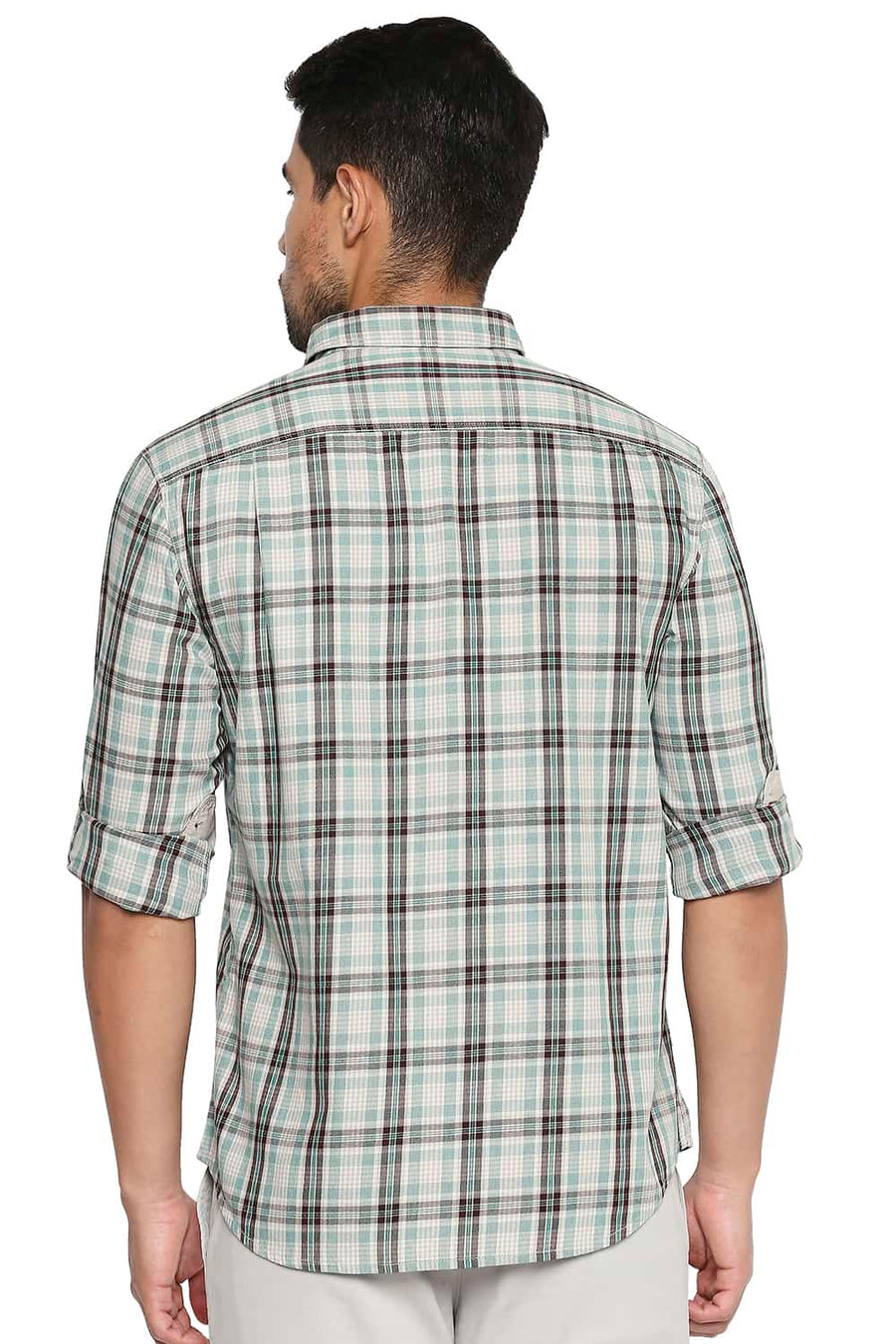 BASICS SLIM FIT BOTTLE GREEN CHECKS SHIRT