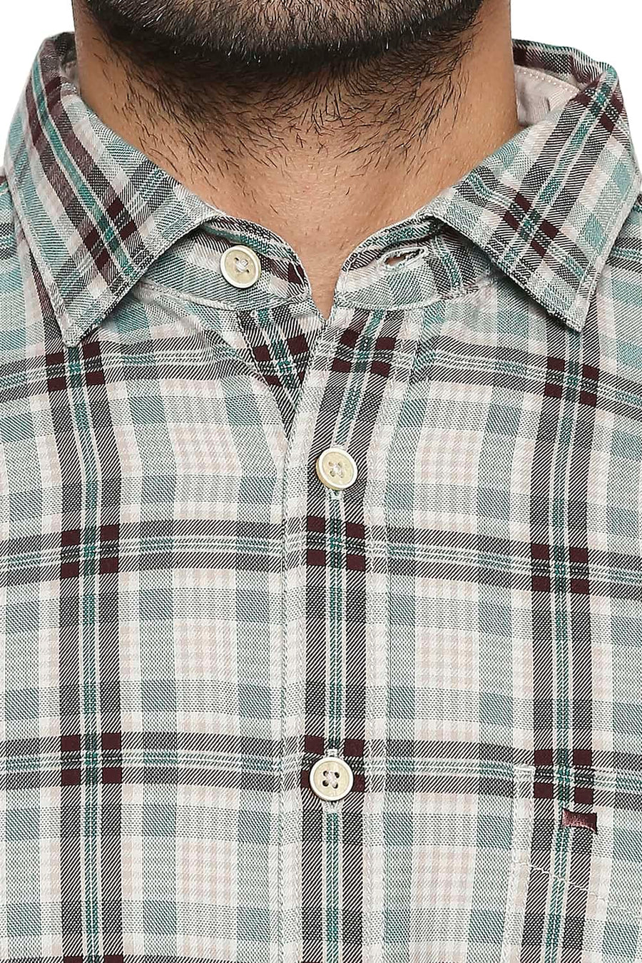 BASICS SLIM FIT BOTTLE GREEN CHECKS SHIRT
