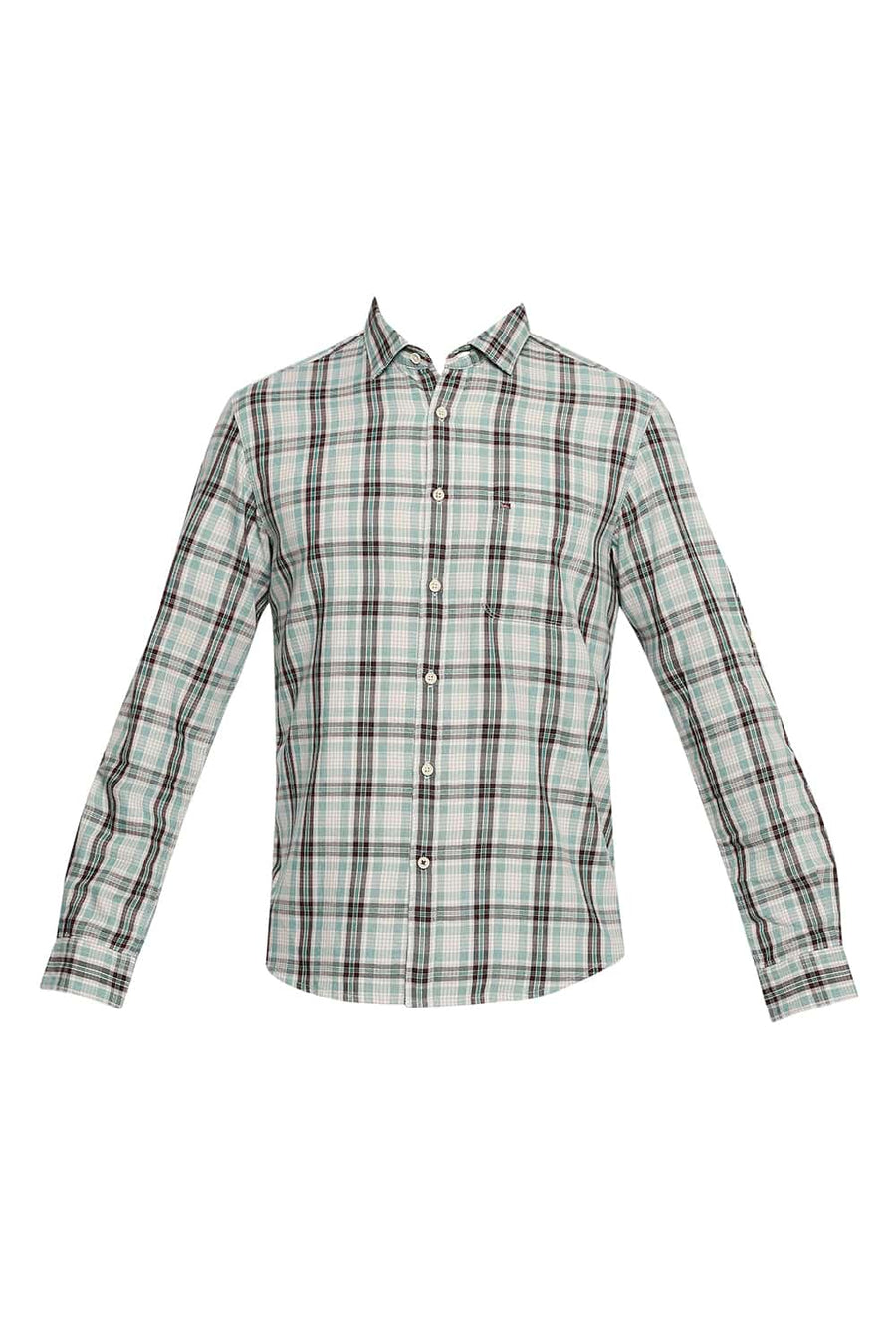 BASICS SLIM FIT BOTTLE GREEN CHECKS SHIRT