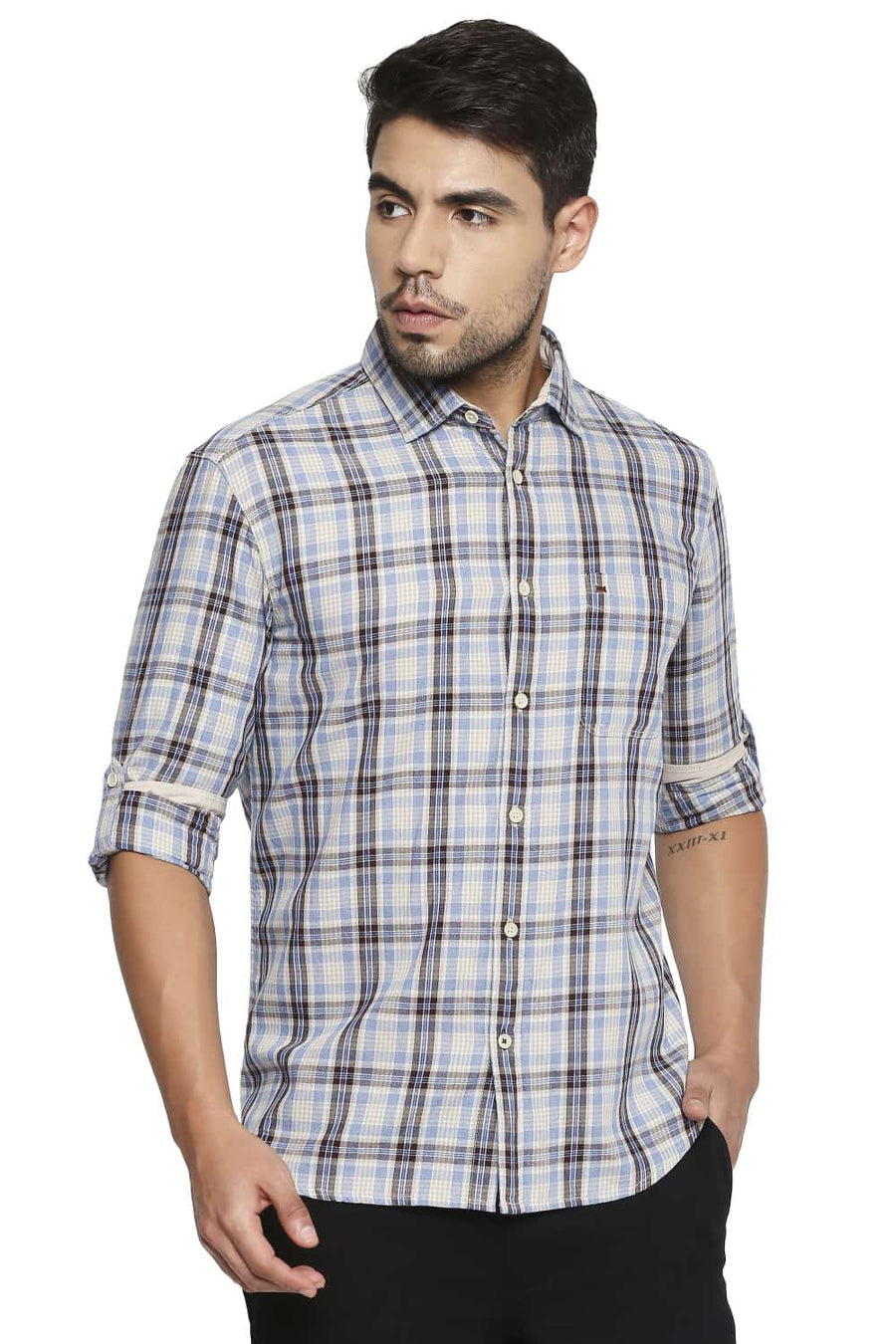 BASICS SLIM FIT VICTORIA BLUE CHECKS SHIRT
