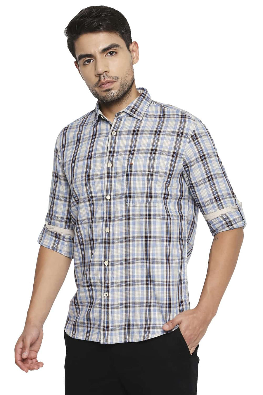 BASICS SLIM FIT VICTORIA BLUE CHECKS SHIRT