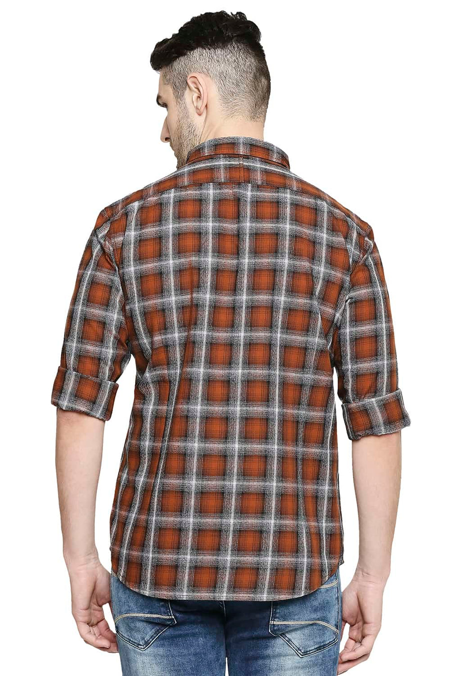 BASICS SLIM FIT GINGER BROWN CHECKS SHIRT