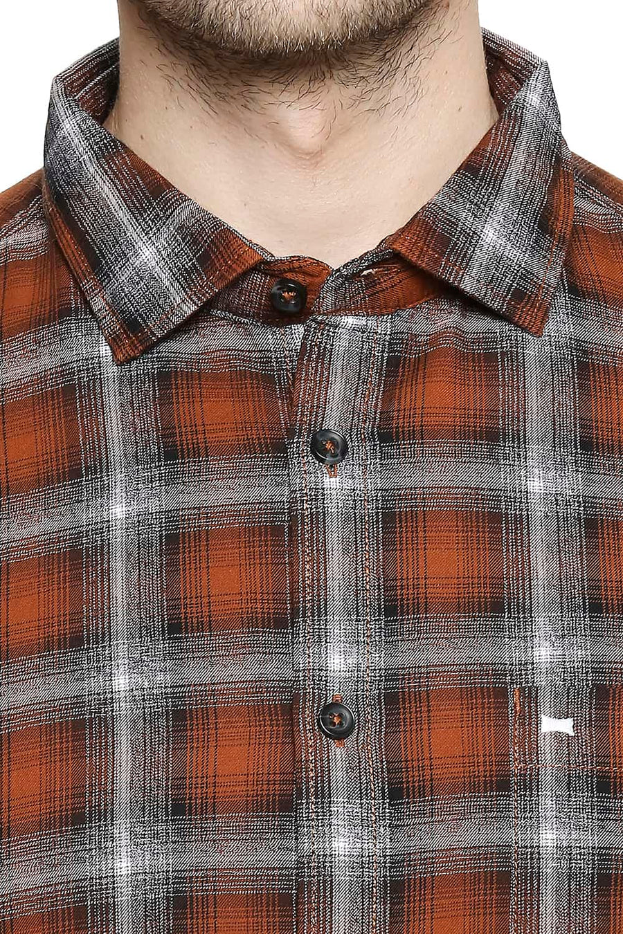 BASICS SLIM FIT GINGER BROWN CHECKS SHIRT