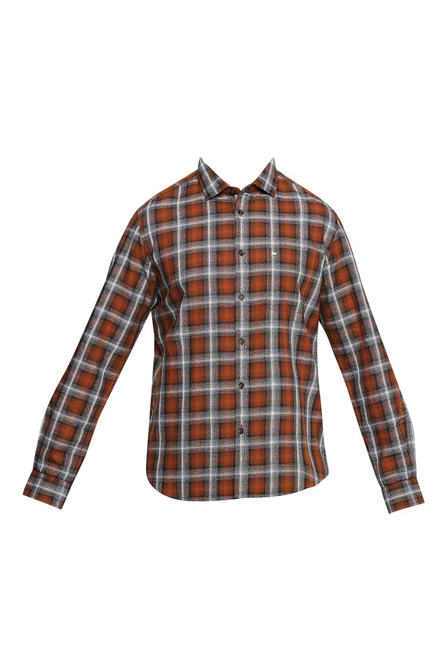 BASICS SLIM FIT GINGER BROWN CHECKS SHIRT