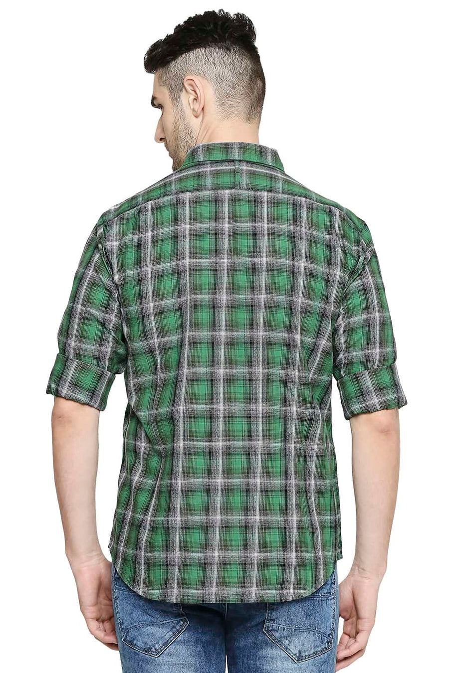 BASICS SLIM FIT JUNIPER GREEN CHECKS SHIRT