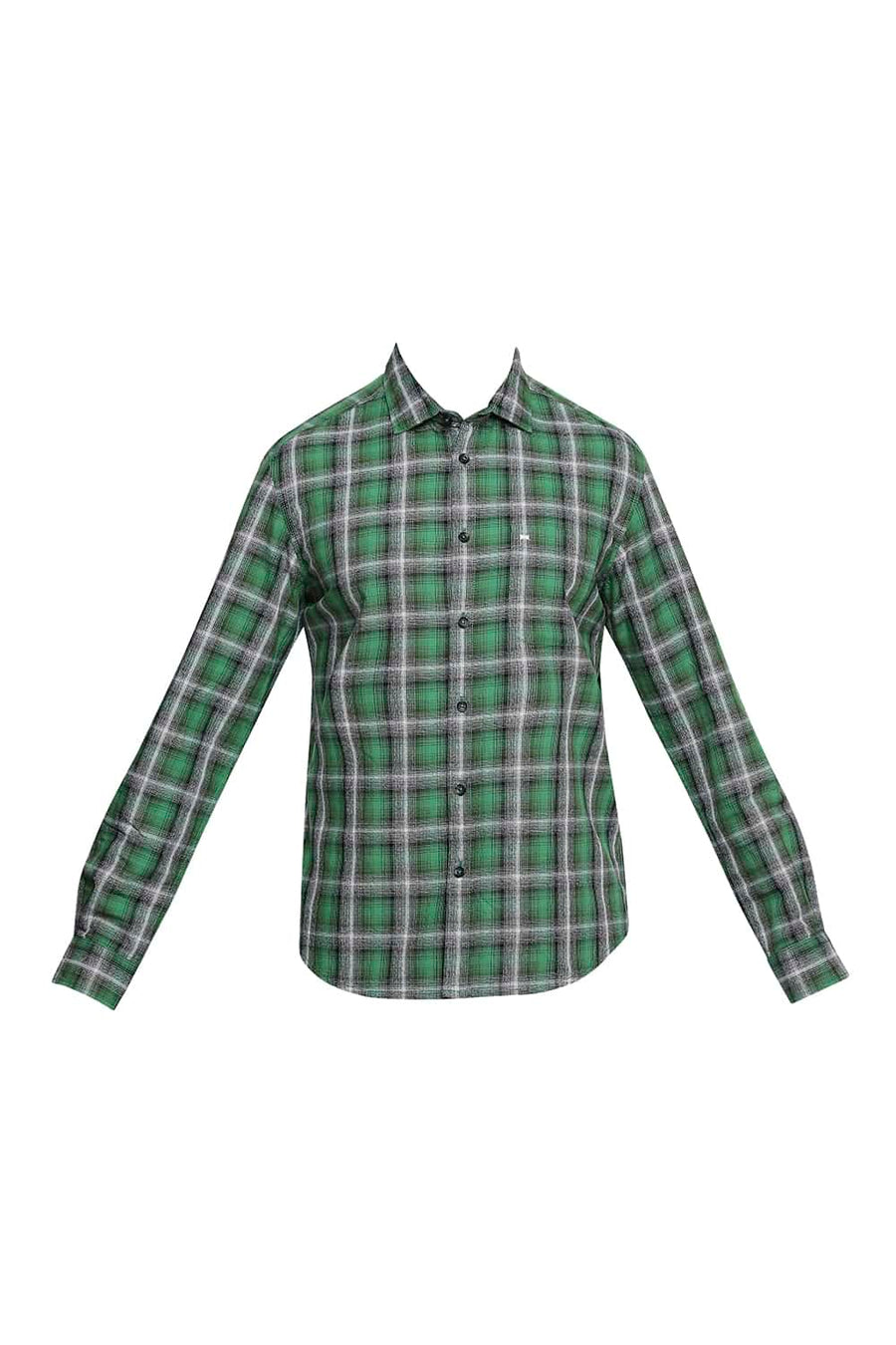 BASICS SLIM FIT JUNIPER GREEN CHECKS SHIRT