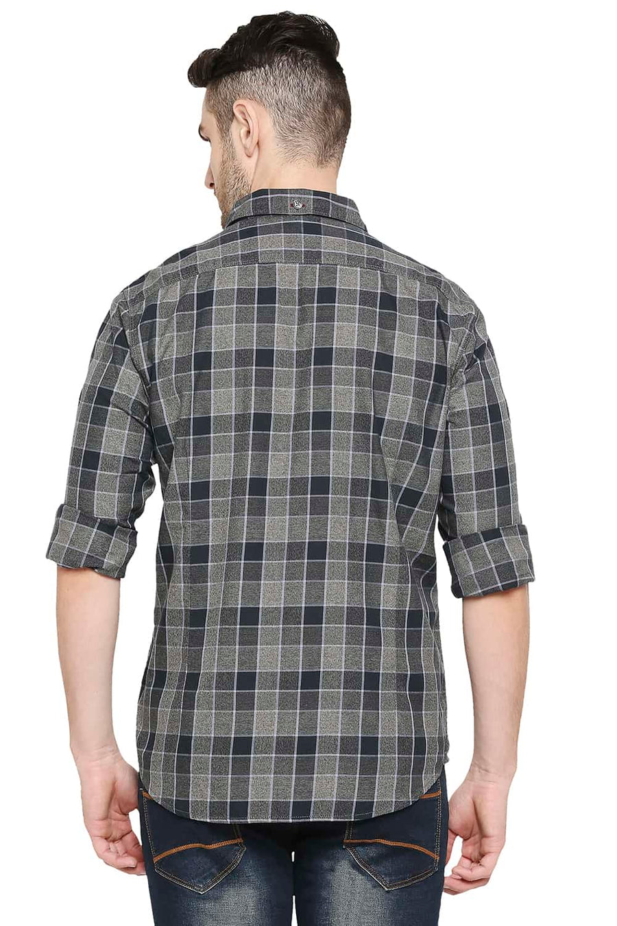 BASICS SLIM FIT MOON MIST GREY CHECKS SHIRT