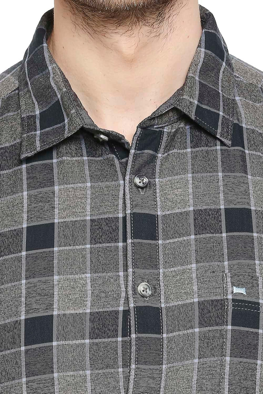BASICS SLIM FIT MOON MIST GREY CHECKS SHIRT