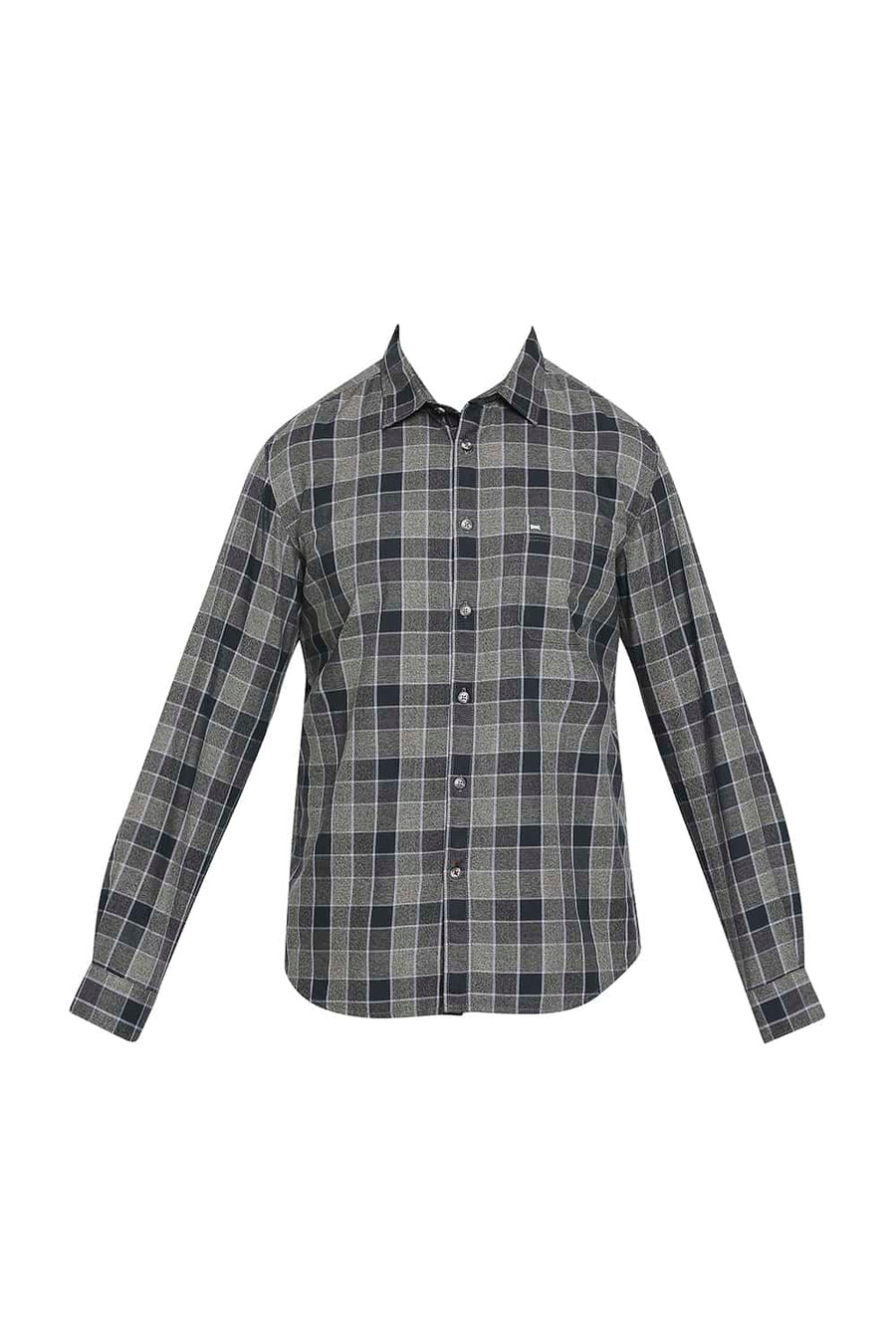 BASICS SLIM FIT MOON MIST GREY CHECKS SHIRT