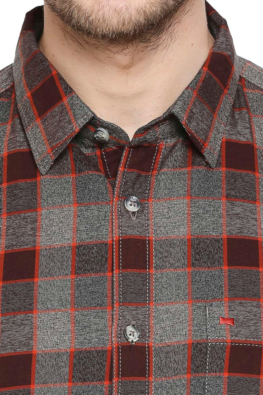 BASICS SLIM FIT MANDARIN ORANGE CHECKS SHIRT