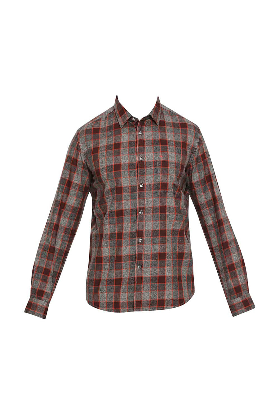 BASICS SLIM FIT MANDARIN ORANGE CHECKS SHIRT