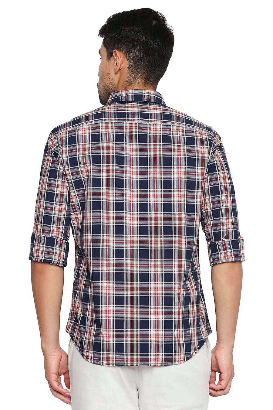 BASICS SLIM FIT NIGHT NAVY CHECKS SHIRT