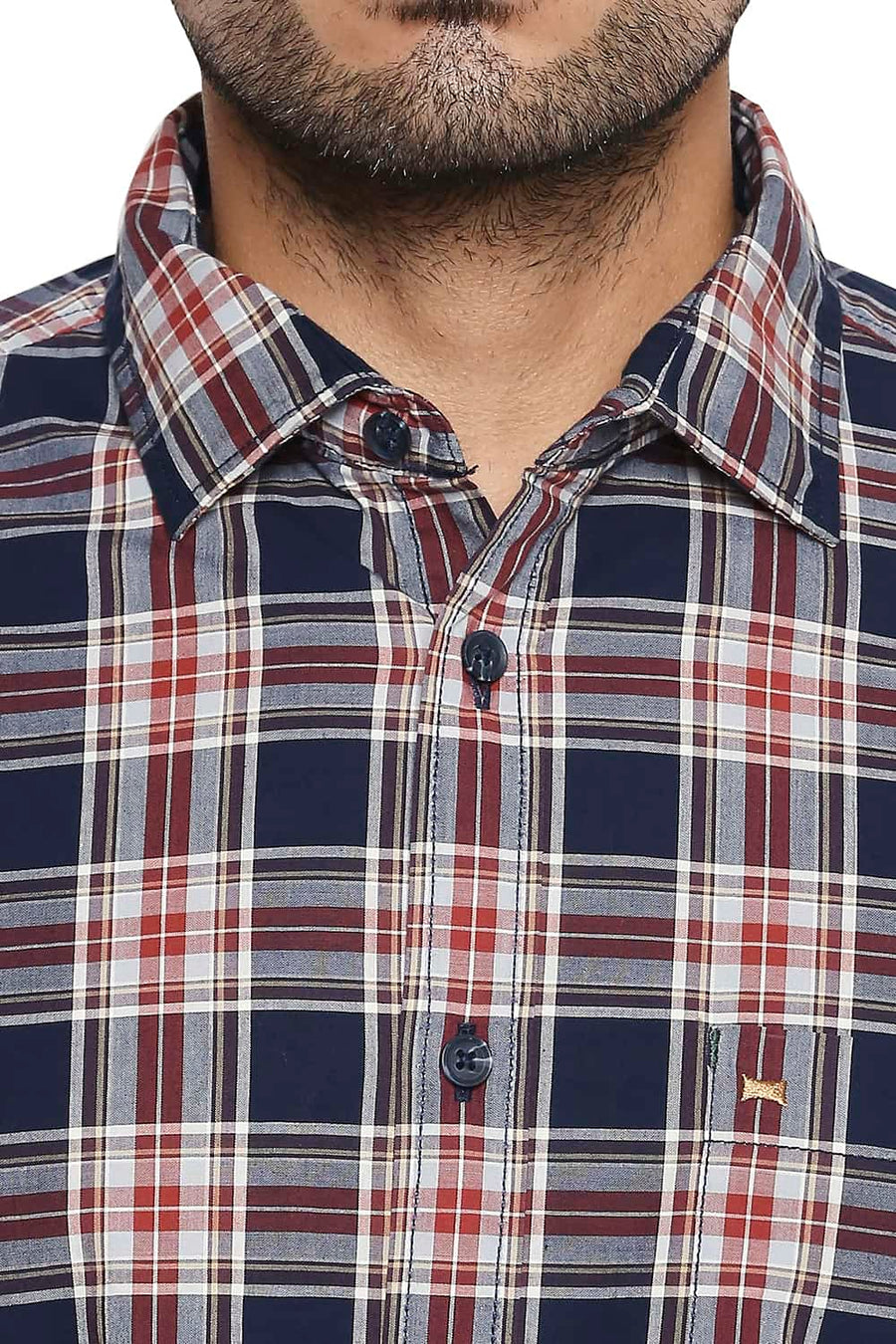 BASICS SLIM FIT NIGHT NAVY CHECKS SHIRT