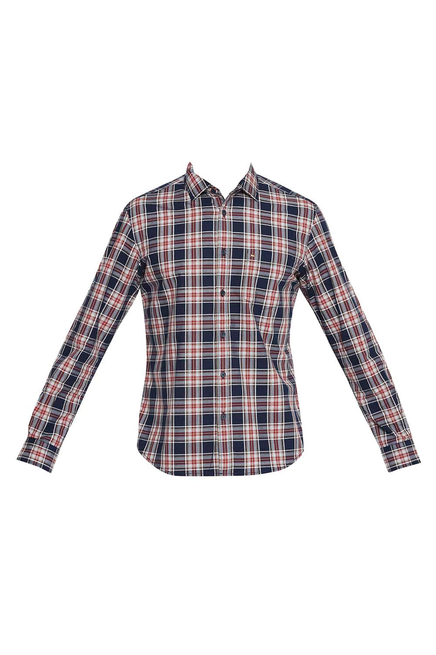 BASICS SLIM FIT NIGHT NAVY CHECKS SHIRT