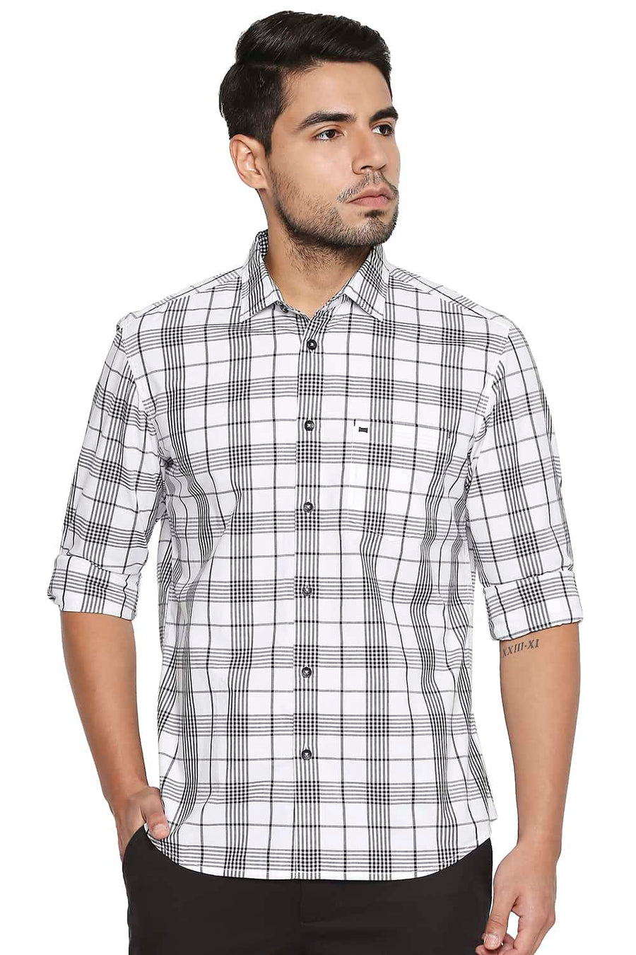 BASICS SLIM FIT CLOUD WHITE CHECKS SHIRT