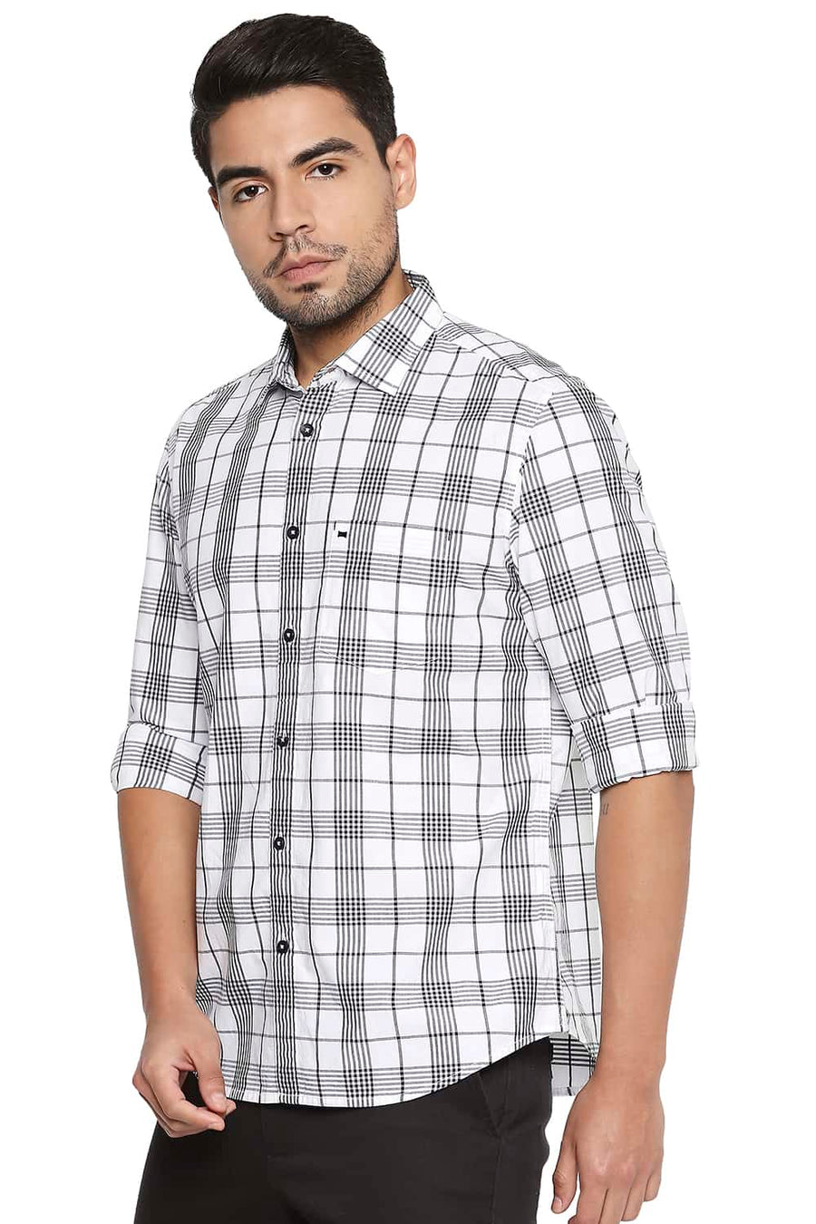 BASICS SLIM FIT CLOUD WHITE CHECKS SHIRT