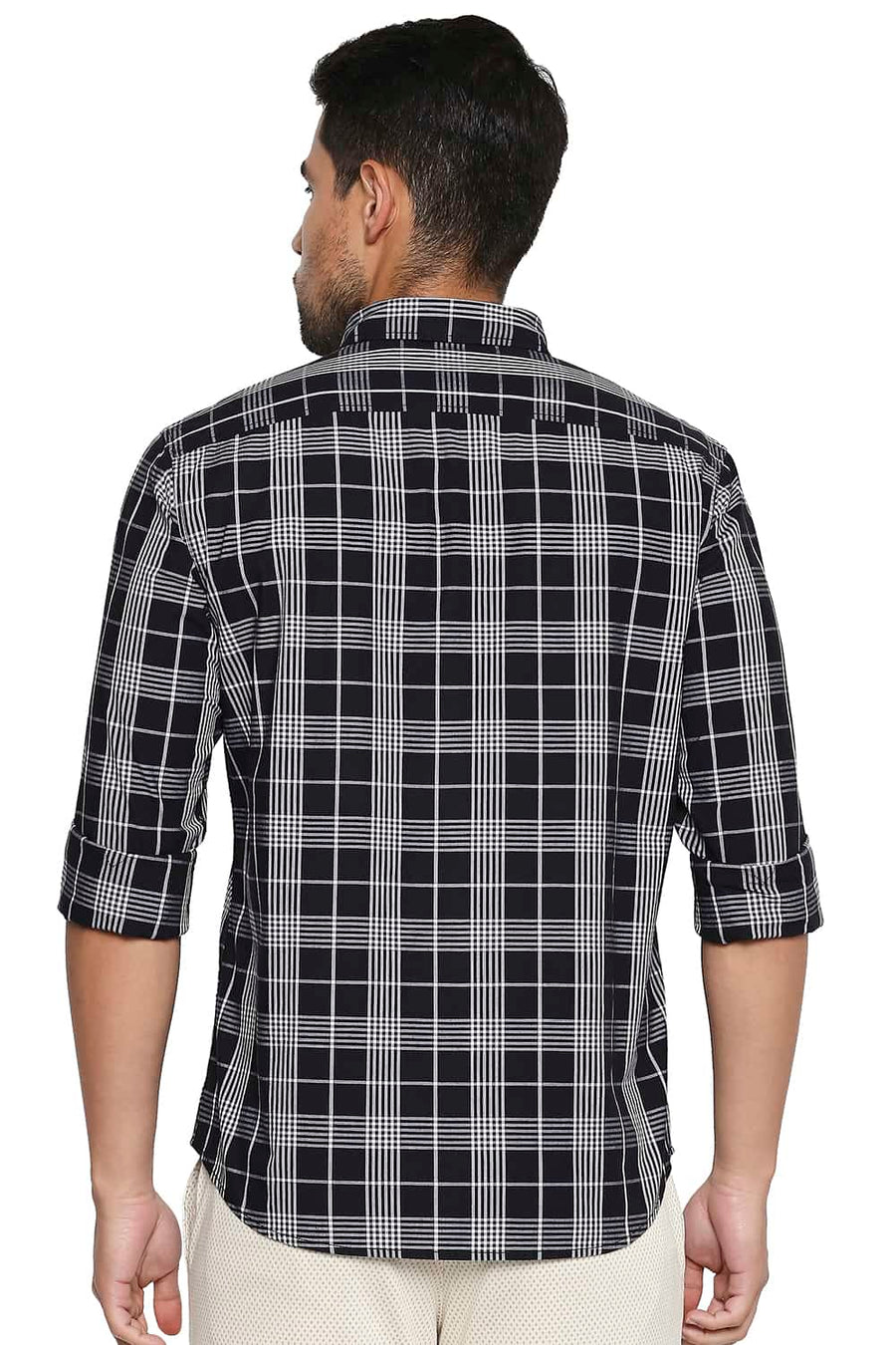 BASICS SLIM FIT NIGHT BLACK CHECKS SHIRT
