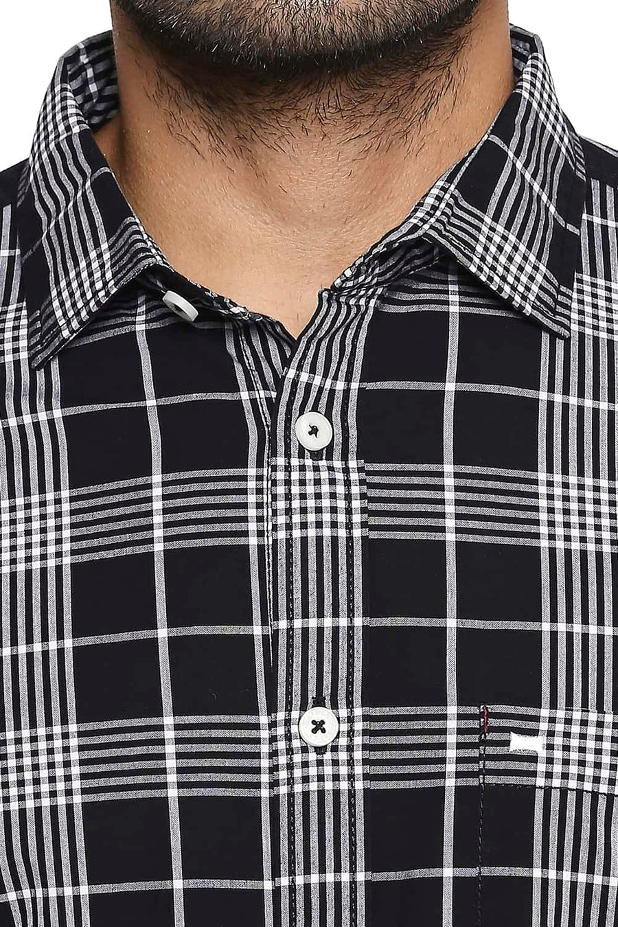 BASICS SLIM FIT NIGHT BLACK CHECKS SHIRT