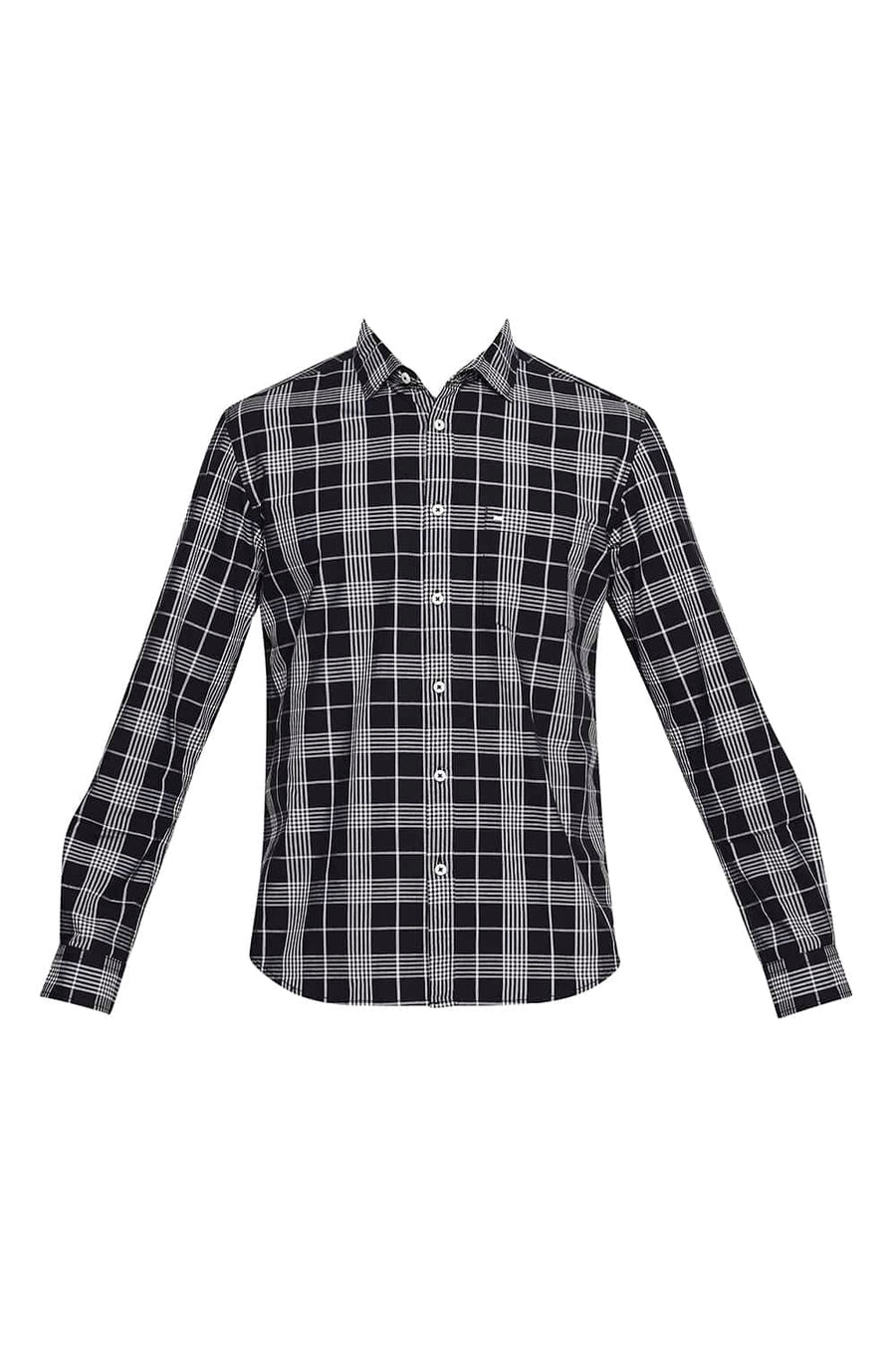 BASICS SLIM FIT NIGHT BLACK CHECKS SHIRT