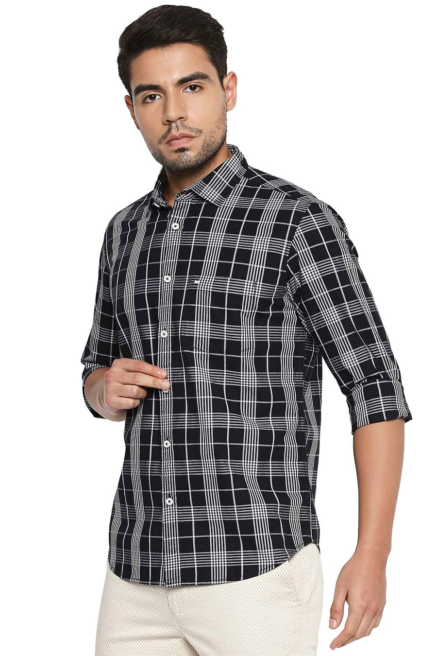 BASICS SLIM FIT NIGHT BLACK CHECKS SHIRT