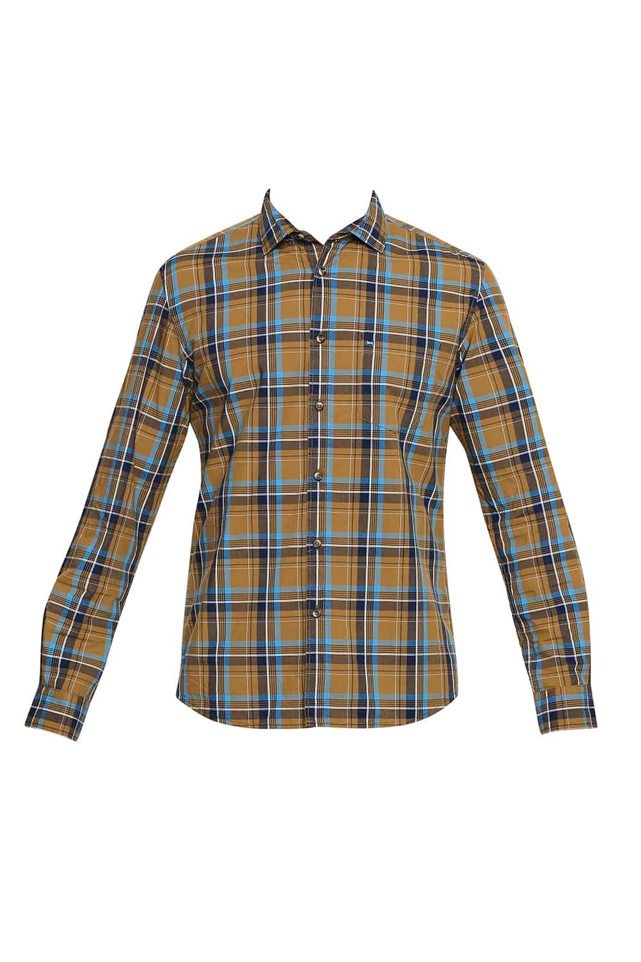 BASICS SLIM FIT BONE BROWN CHECKS SHIRT
